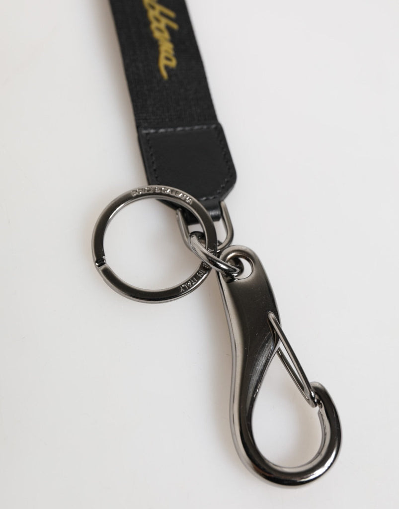 Dolce & Gabbana Black Yellow Polyester DG Logo Silver Keychain Keyring - Beyzy Store - Dolce & Gabbana
