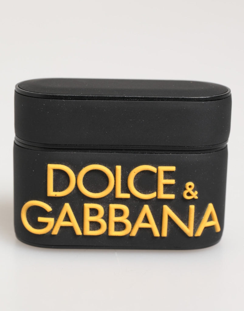 Dolce & Gabbana Black Yellow Rubber Logo Embossed Accessory Airpods Case - Beyzy Store - Dolce & Gabbana