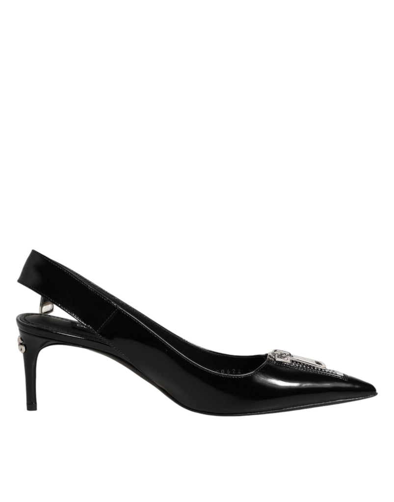 Dolce & Gabbana Black Zipper Leather Heels Slingbacks Shoes - Beyzy Store - Dolce & Gabbana
