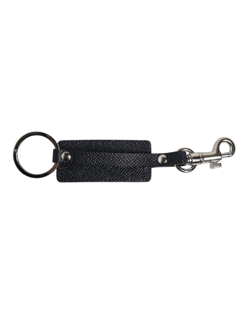 Dolce & Gabbana Blue Calf Leather DG Logo Silver Brass Keyring Keychain - Beyzy Store - Dolce & Gabbana