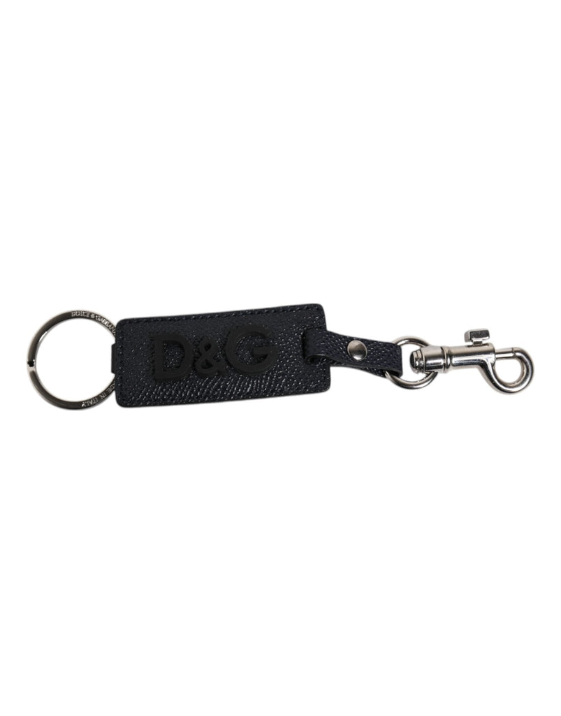 Dolce & Gabbana Blue Calf Leather DG Logo Silver Brass Keyring Keychain - Beyzy Store - Dolce & Gabbana