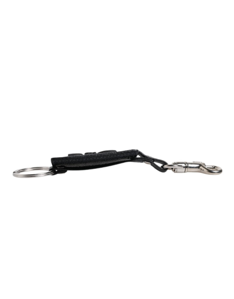 Dolce & Gabbana Blue Calf Leather DG Logo Silver Brass Keyring Keychain - Beyzy Store - Dolce & Gabbana