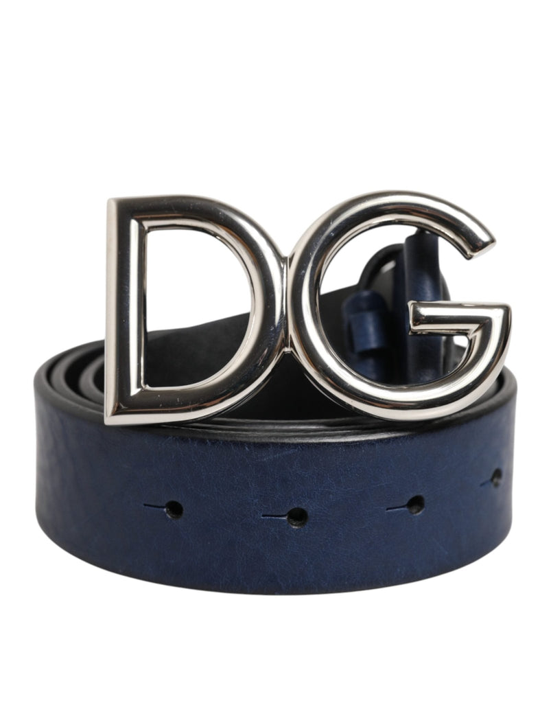 Dolce & Gabbana Blue Classic Silver Metal DG Logo Buckle Belt - Beyzy Store - Dolce & Gabbana