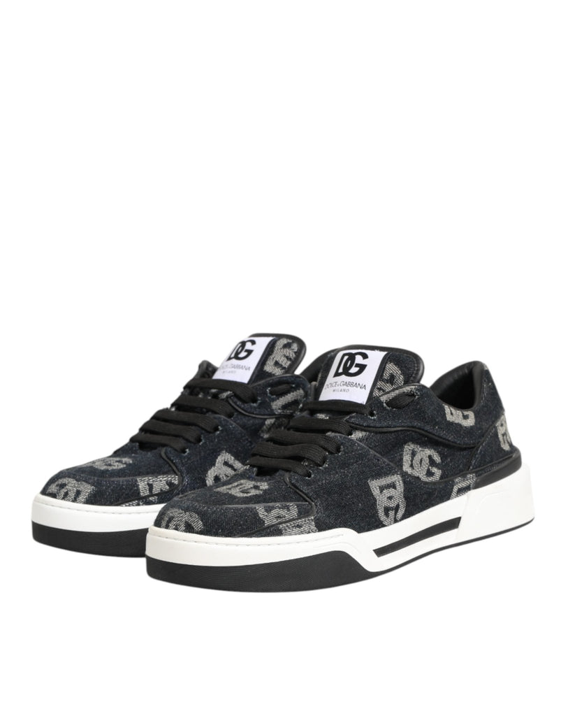 Dolce & Gabbana Blue Cotton Denim Logo Low Top Sneakers Shoes - Beyzy Store - Dolce & Gabbana