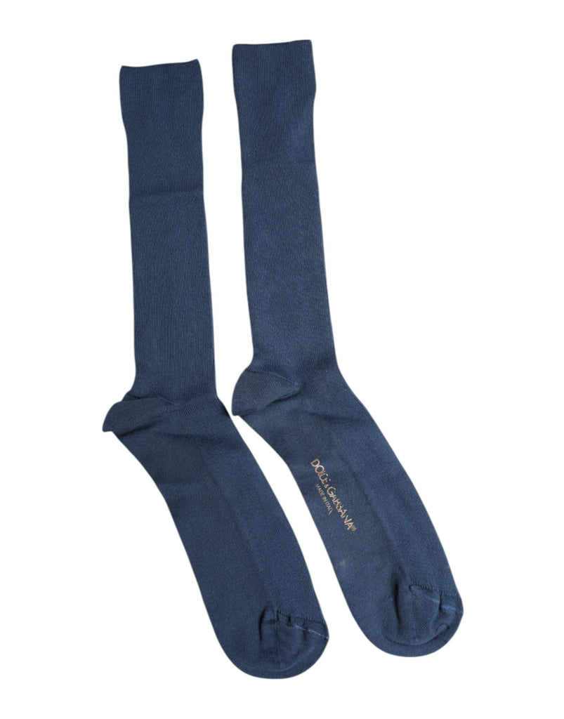 Dolce & Gabbana Blue Cotton DG Logo Over The Calf Socks - Beyzy Store - Dolce & Gabbana