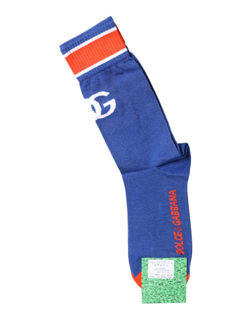Dolce & Gabbana Blue Cotton DG Logo Print Mid Calf Socks - Beyzy Store - Dolce & Gabbana