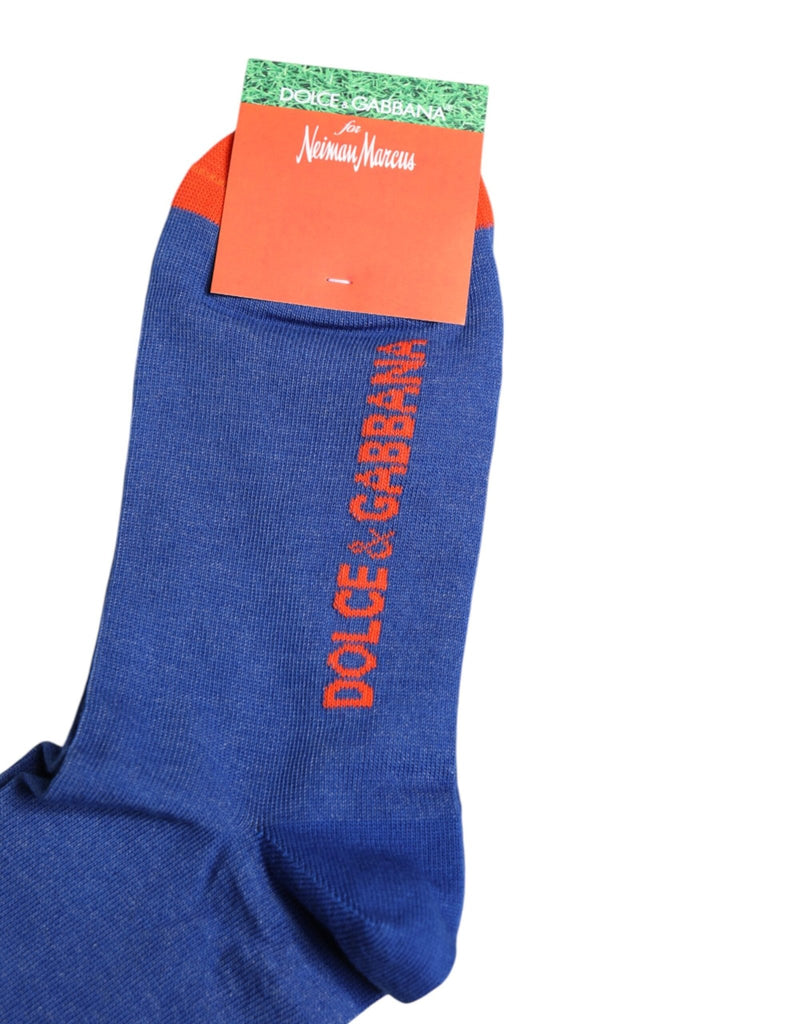 Dolce & Gabbana Blue Cotton DG Logo Print Mid Calf Socks - Beyzy Store - Dolce & Gabbana
