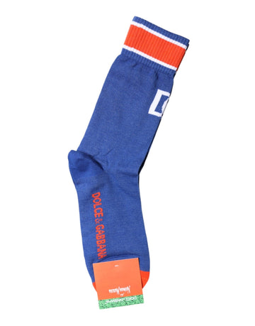 Dolce & Gabbana Blue Cotton DG Logo Print Mid Calf Socks - Beyzy Store - Dolce & Gabbana