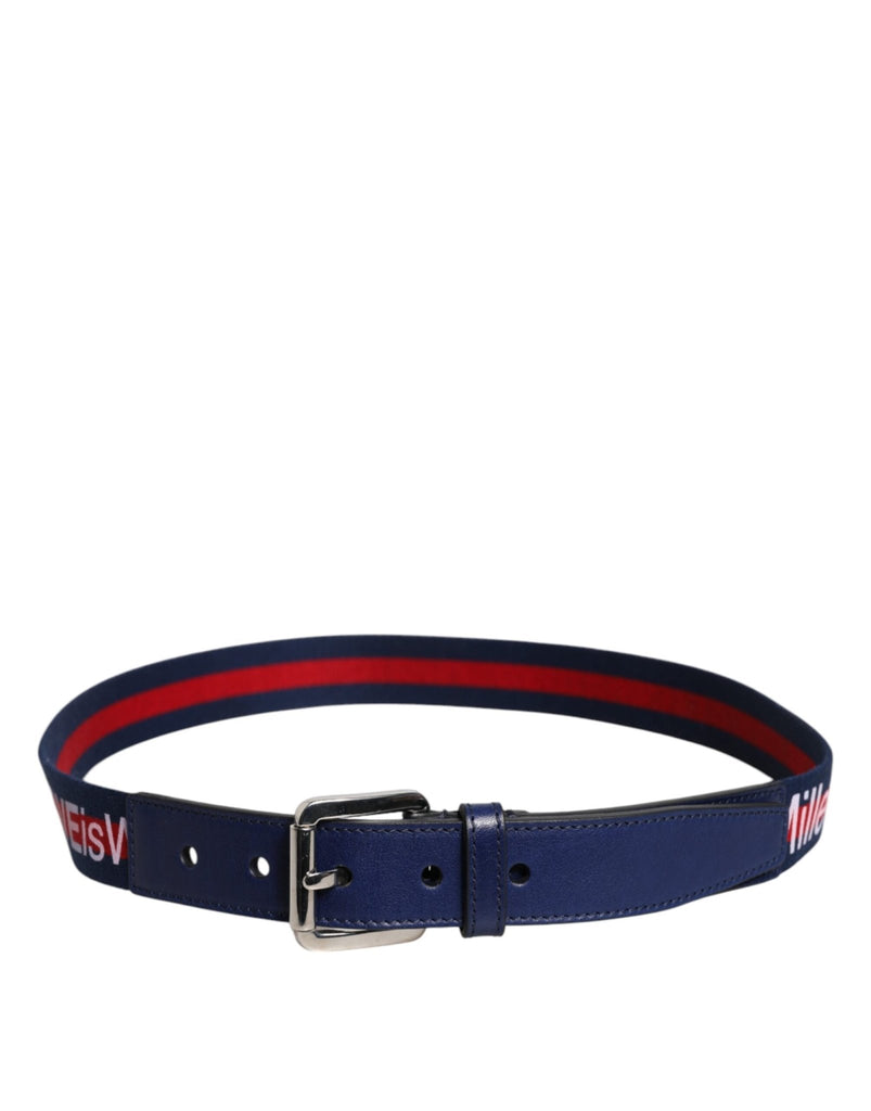 Dolce & Gabbana Blue Cotton Leather Printed Metal Buckle Belt - Beyzy Store - Dolce & Gabbana