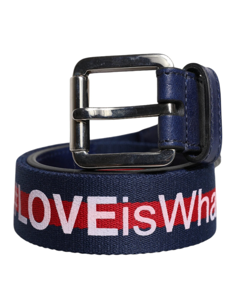 Dolce & Gabbana Blue Cotton Leather Printed Metal Buckle Belt - Beyzy Store - Dolce & Gabbana
