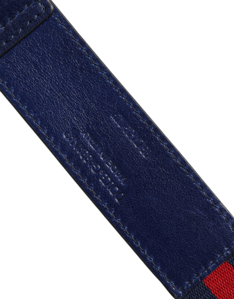 Dolce & Gabbana Blue Cotton Leather Printed Metal Buckle Belt - Beyzy Store - Dolce & Gabbana