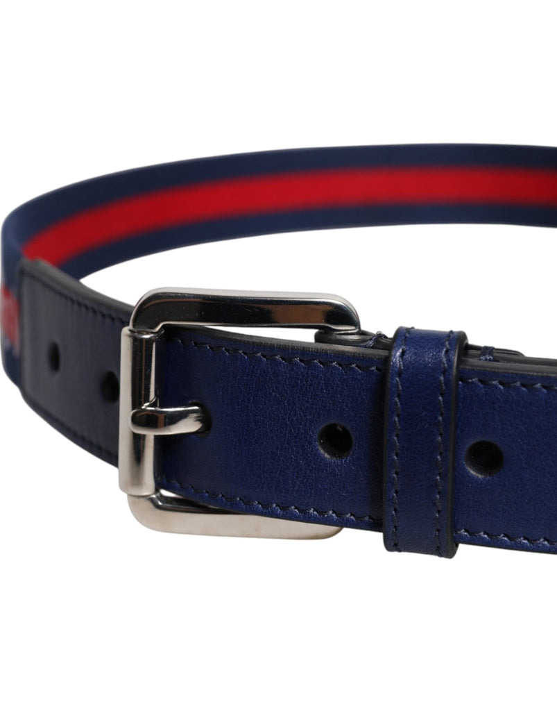 Dolce & Gabbana Blue Cotton Leather Printed Metal Buckle Belt - Beyzy Store - Dolce & Gabbana