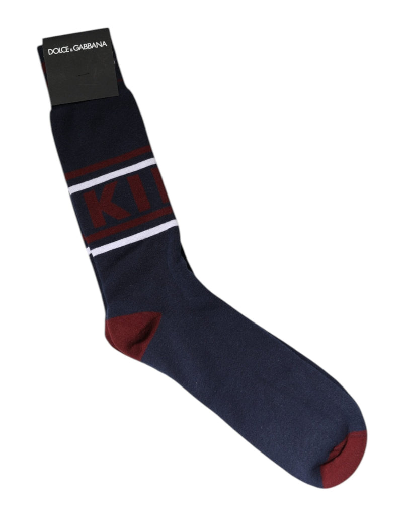 Dolce & Gabbana Blue Cotton Logo Mid Calf Men Socks - Beyzy Store - Dolce & Gabbana