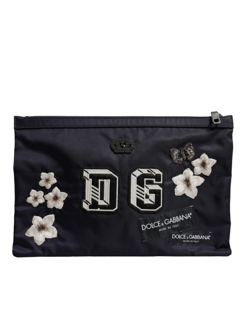 Dolce & Gabbana Blue DG Logo Patch Embellished Pouch Clutch Bag - Beyzy Store - Dolce & Gabbana