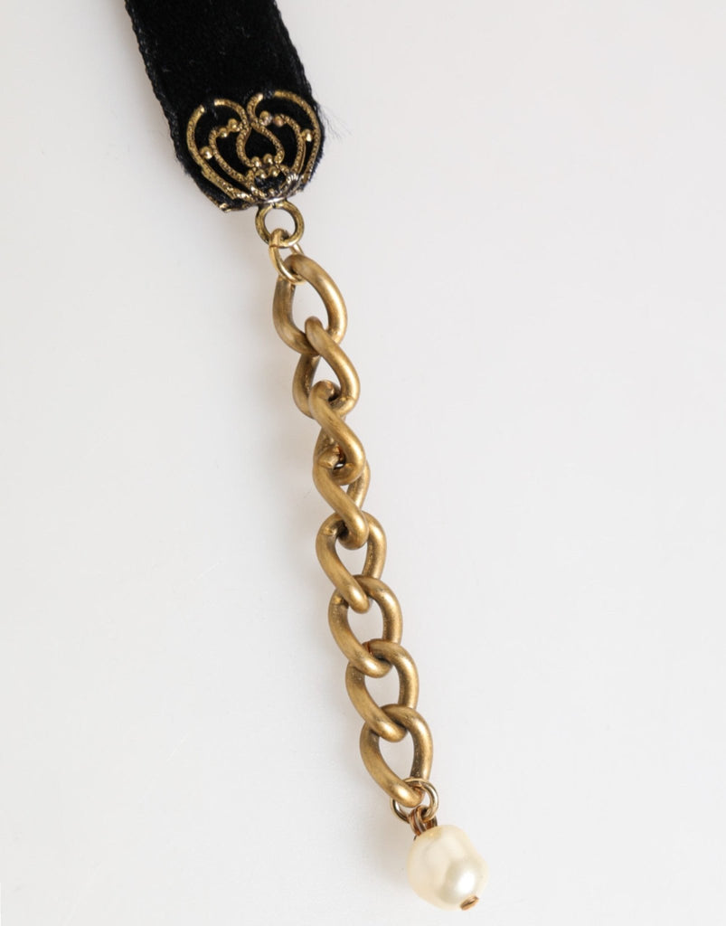 Dolce & Gabbana Blue Floral Appliqué Velvet Choker Crystal Beads Necklace - Beyzy Store - Dolce & Gabbana