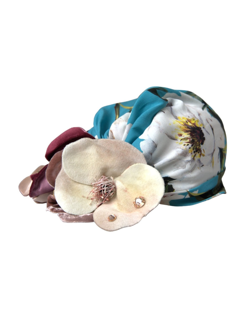 Dolce & Gabbana Blue Floral Motif Turban Head Hat Women - Beyzy Store - Dolce & Gabbana
