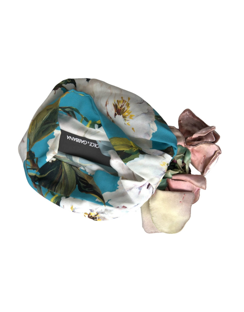 Dolce & Gabbana Blue Floral Motif Turban Head Hat Women - Beyzy Store - Dolce & Gabbana