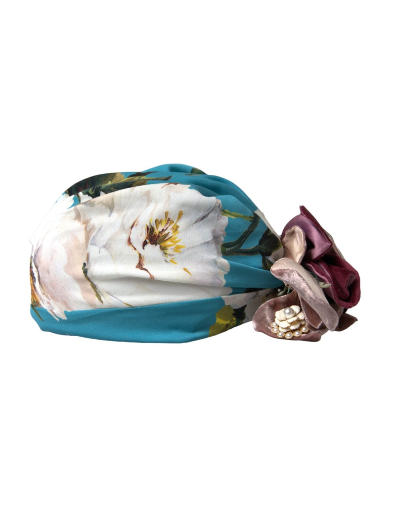 Dolce & Gabbana Blue Floral Motif Turban Head Hat Women - Beyzy Store - Dolce & Gabbana
