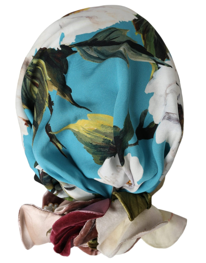 Dolce & Gabbana Blue Floral Motif Turban Head Hat Women - Beyzy Store - Dolce & Gabbana