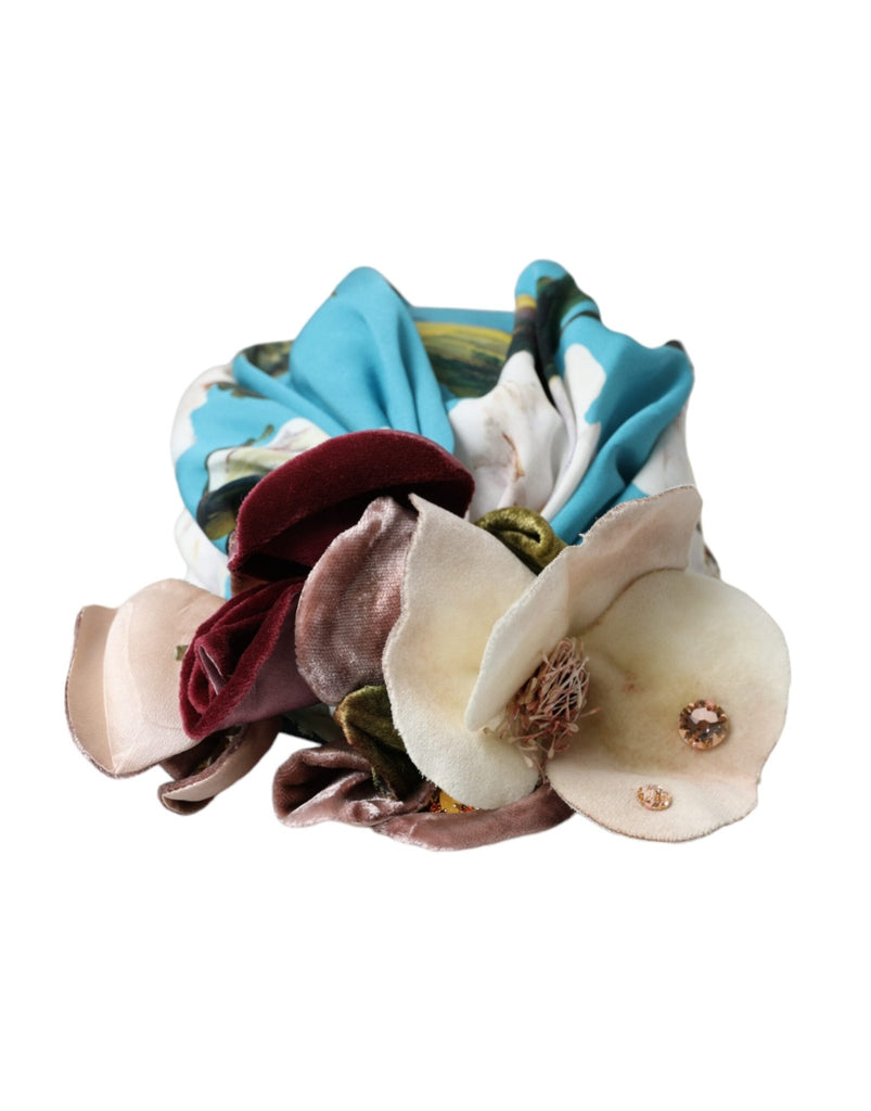 Dolce & Gabbana Blue Floral Motif Turban Head Hat Women - Beyzy Store - Dolce & Gabbana