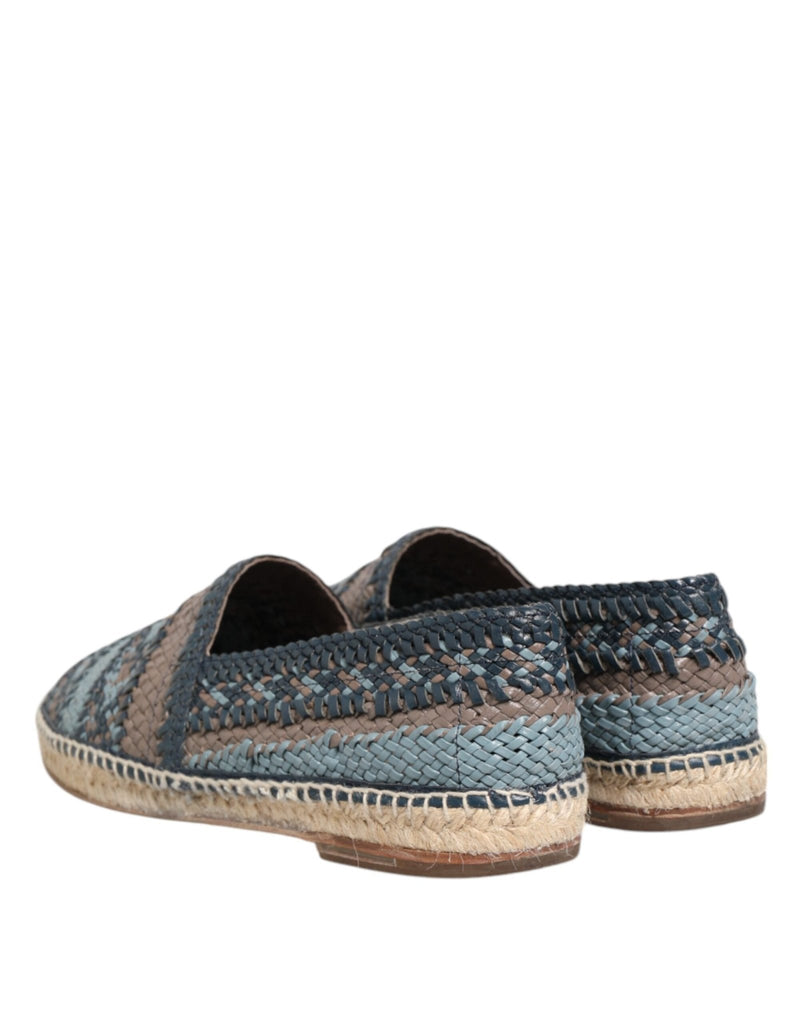 Dolce & Gabbana Blue Gray Woven Leather Buffalo Espadrille Shoes - Beyzy Store - Dolce & Gabbana
