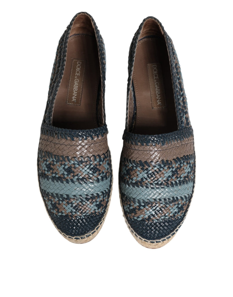 Dolce & Gabbana Blue Gray Woven Leather Buffalo Espadrille Shoes - Beyzy Store - Dolce & Gabbana