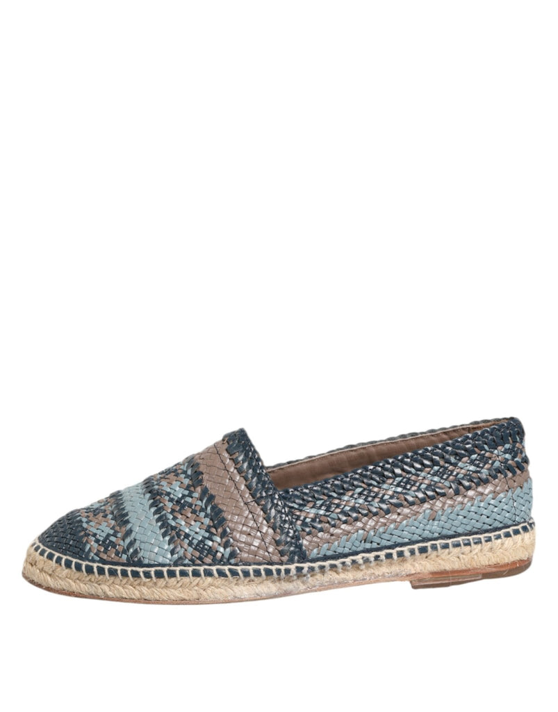 Dolce & Gabbana Blue Gray Woven Leather Buffalo Espadrille Shoes - Beyzy Store - Dolce & Gabbana