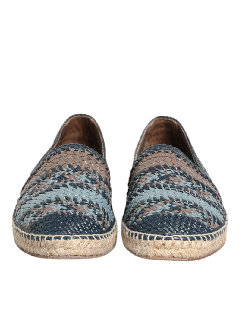 Dolce & Gabbana Blue Gray Woven Leather Buffalo Espadrille Shoes - Beyzy Store - Dolce & Gabbana
