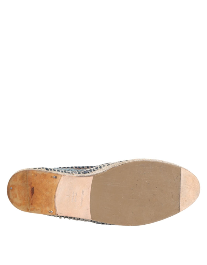Dolce & Gabbana Blue Gray Woven Leather Buffalo Espadrille Shoes - Beyzy Store - Dolce & Gabbana
