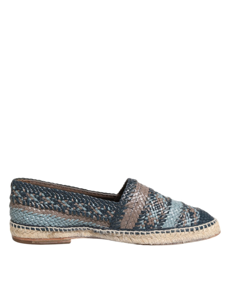 Dolce & Gabbana Blue Gray Woven Leather Buffalo Espadrille Shoes - Beyzy Store - Dolce & Gabbana