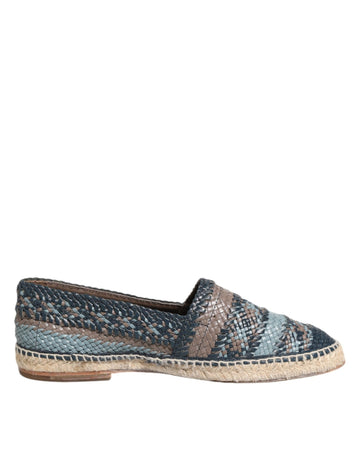 Dolce & Gabbana Blue Gray Woven Leather Buffalo Espadrille Shoes - Beyzy Store - Dolce & Gabbana