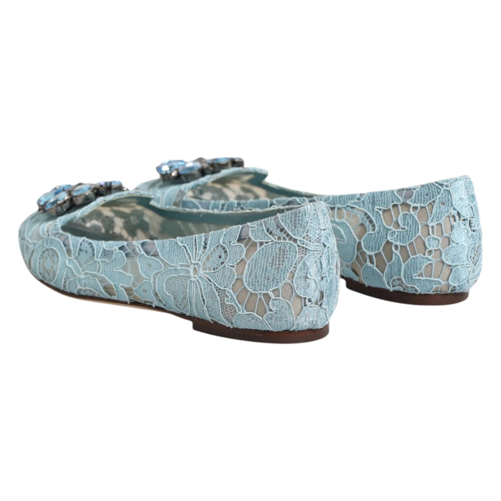 Dolce & Gabbana Blue Lace Crystal Ballet Flats Loafers Shoes - Beyzy Store - Dolce & Gabbana