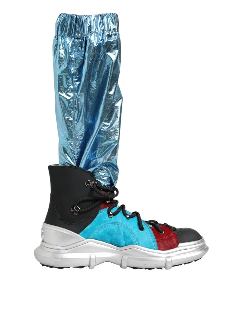 Dolce & Gabbana Blue Lace Up Over The Knee Socks Men Boots Shoes - Beyzy Store - Dolce & Gabbana