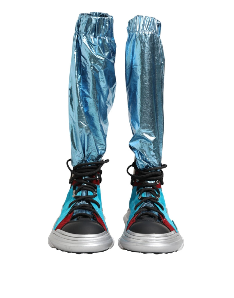 Dolce & Gabbana Blue Lace Up Over The Knee Socks Men Boots Shoes - Beyzy Store - Dolce & Gabbana