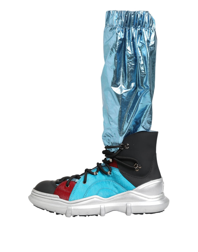 Dolce & Gabbana Blue Lace Up Over The Knee Socks Men Boots Shoes - Beyzy Store - Dolce & Gabbana