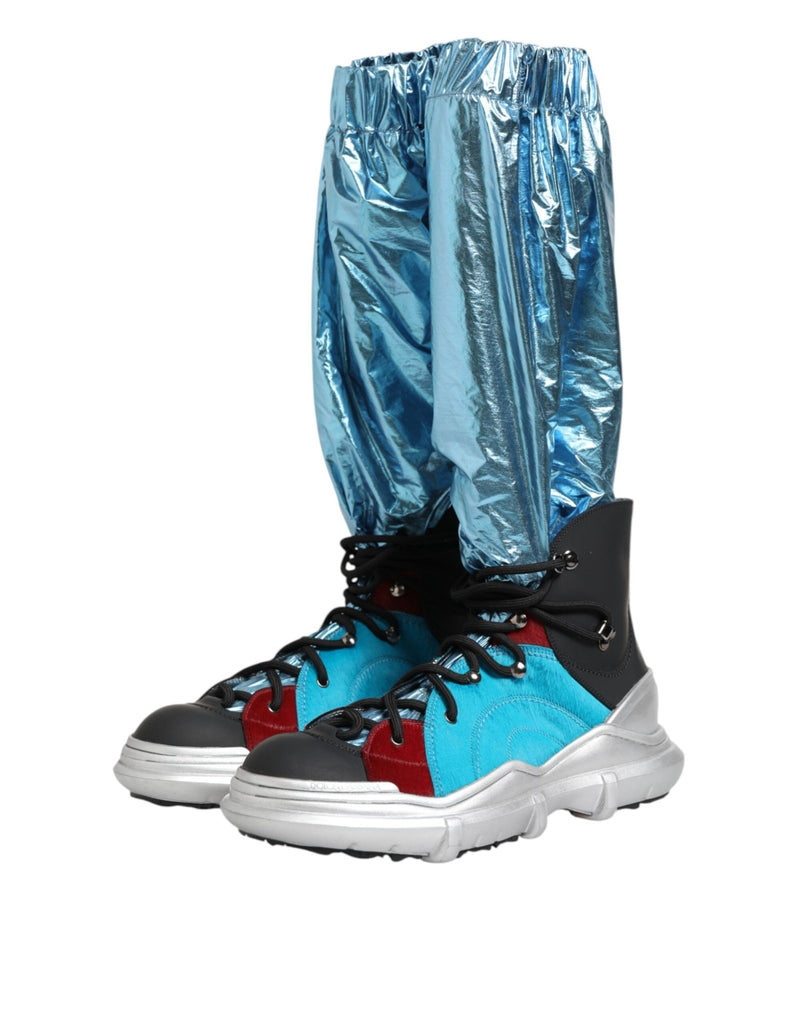 Dolce & Gabbana Blue Lace Up Over The Knee Socks Men Boots Shoes - Beyzy Store - Dolce & Gabbana