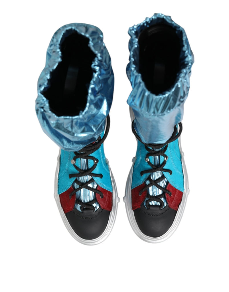 Dolce & Gabbana Blue Lace Up Over The Knee Socks Men Boots Shoes - Beyzy Store - Dolce & Gabbana