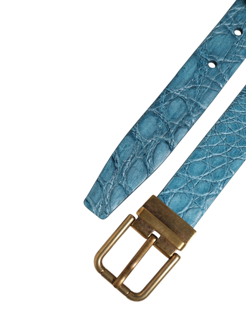 Dolce & Gabbana Blue Leather Classic Gold Metal Buckle Belt - Beyzy Store - Dolce & Gabbana