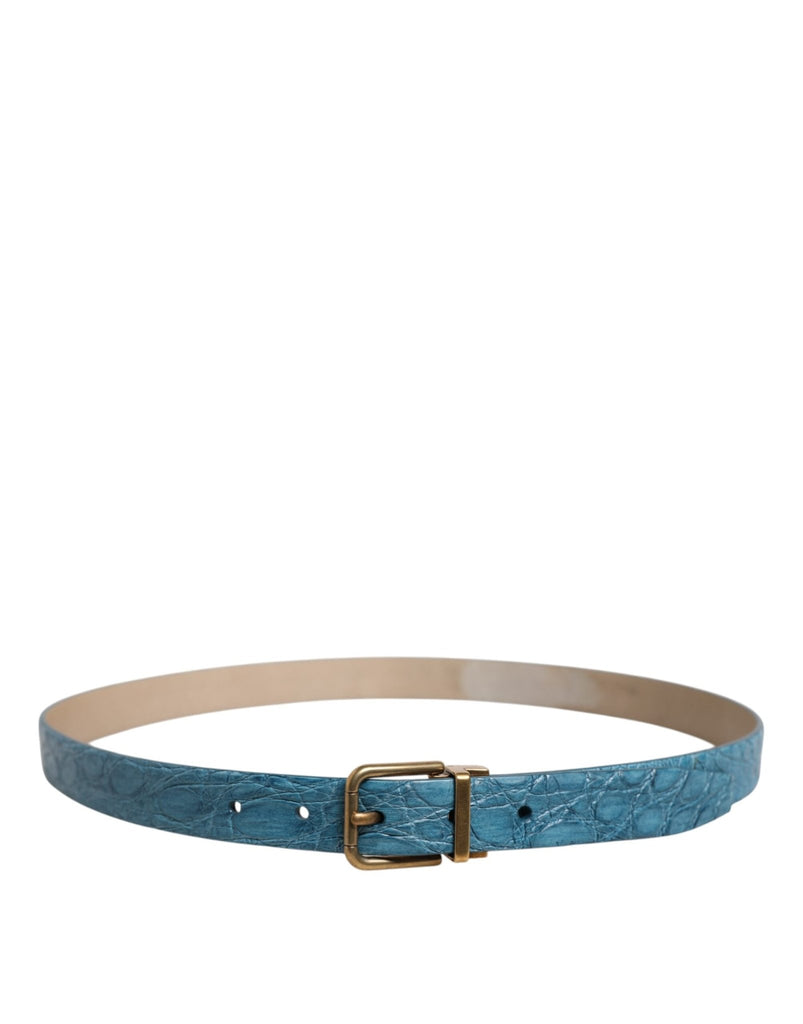 Dolce & Gabbana Blue Leather Classic Gold Metal Buckle Belt - Beyzy Store - Dolce & Gabbana
