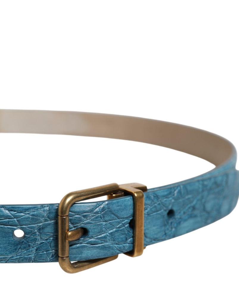 Dolce & Gabbana Blue Leather Classic Gold Metal Buckle Belt - Beyzy Store - Dolce & Gabbana
