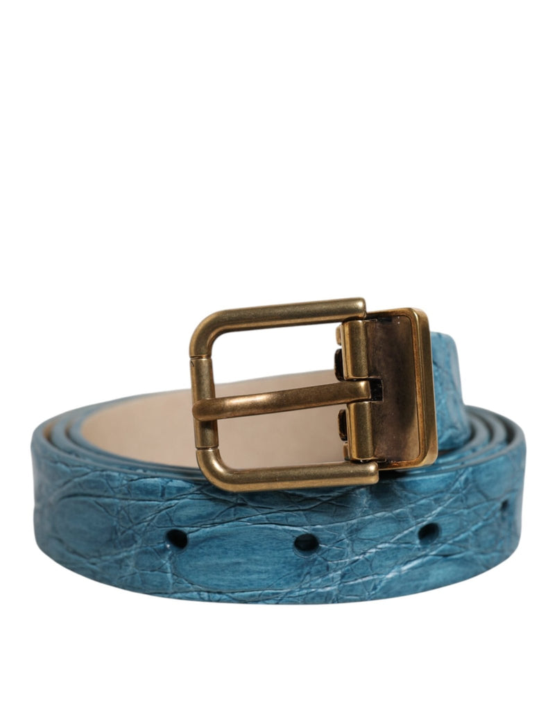 Dolce & Gabbana Blue Leather Classic Gold Metal Buckle Belt - Beyzy Store - Dolce & Gabbana