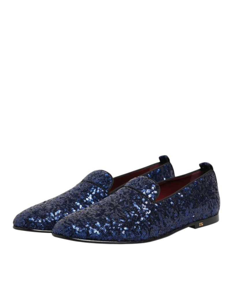 Dolce & Gabbana Blue Sequined Loafers Slippers Men Dress Shoes - Beyzy Store - Dolce & Gabbana