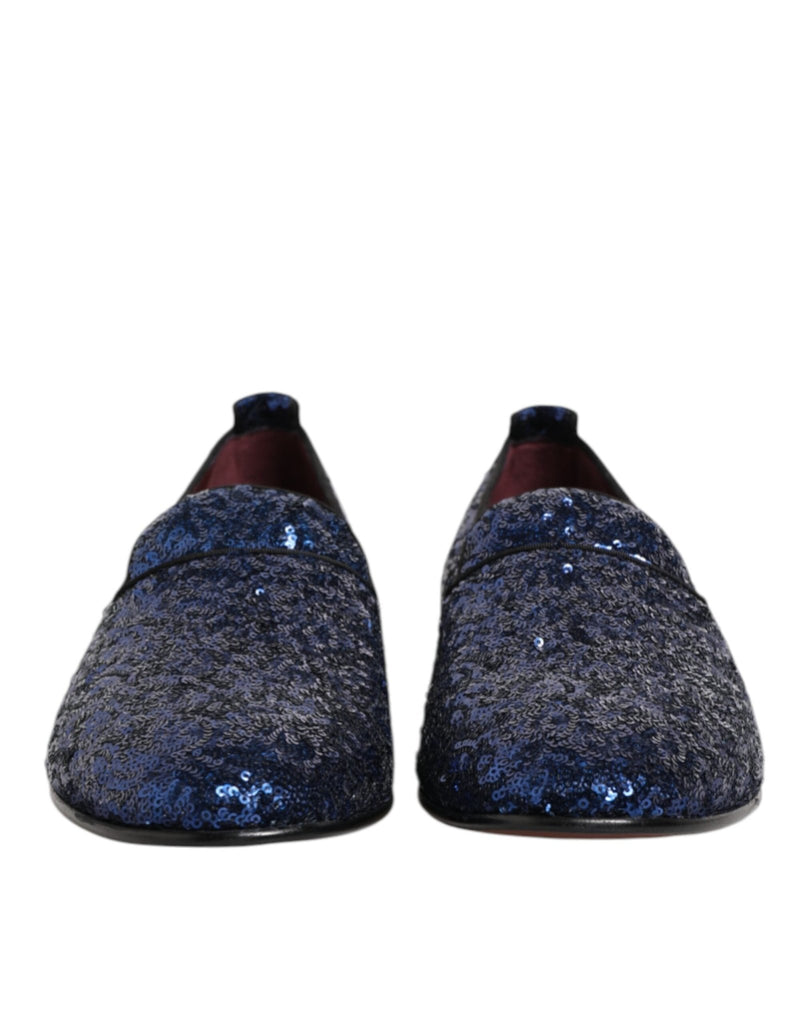 Dolce & Gabbana Blue Sequined Loafers Slippers Men Dress Shoes - Beyzy Store - Dolce & Gabbana