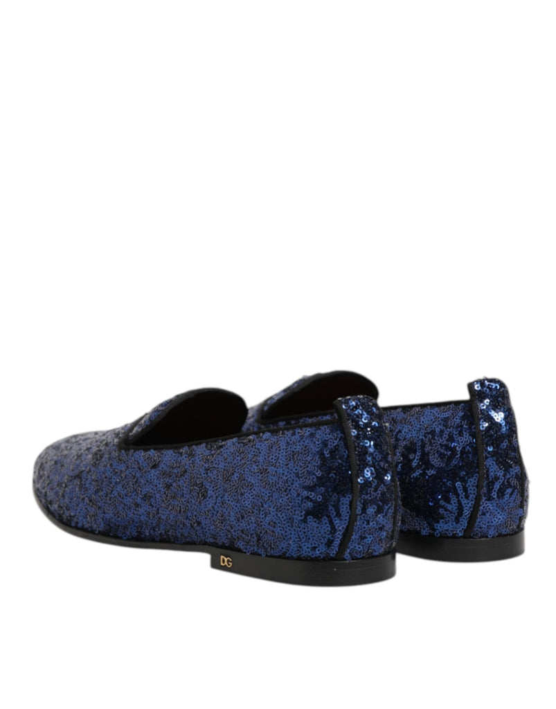 Dolce & Gabbana Blue Sequined Loafers Slippers Men Dress Shoes - Beyzy Store - Dolce & Gabbana