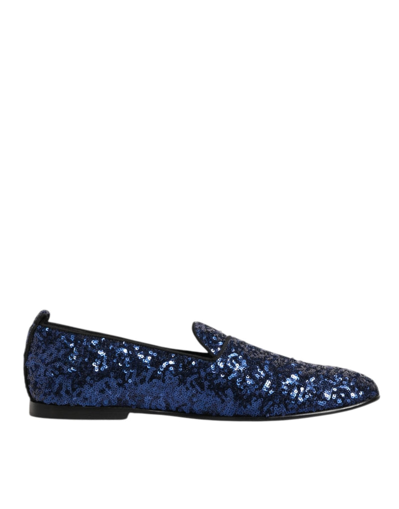 Dolce & Gabbana Blue Sequined Loafers Slippers Men Dress Shoes - Beyzy Store - Dolce & Gabbana