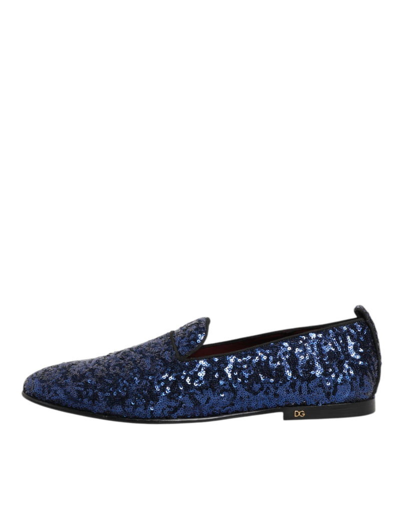 Dolce & Gabbana Blue Sequined Loafers Slippers Men Dress Shoes - Beyzy Store - Dolce & Gabbana