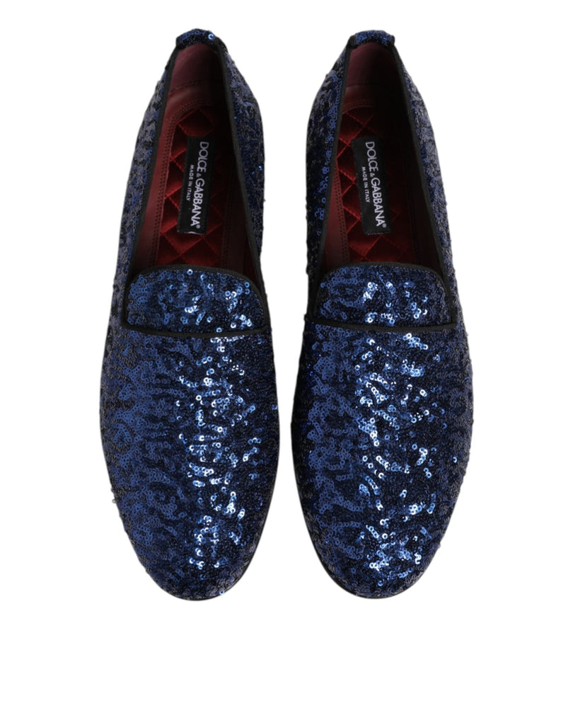 Dolce & Gabbana Blue Sequined Loafers Slippers Men Dress Shoes - Beyzy Store - Dolce & Gabbana