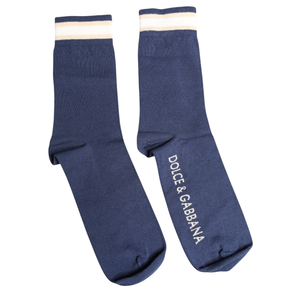 Dolce & Gabbana Blue Stretch DG Logo Print Mid Calf Socks - Beyzy Store - Dolce & Gabbana
