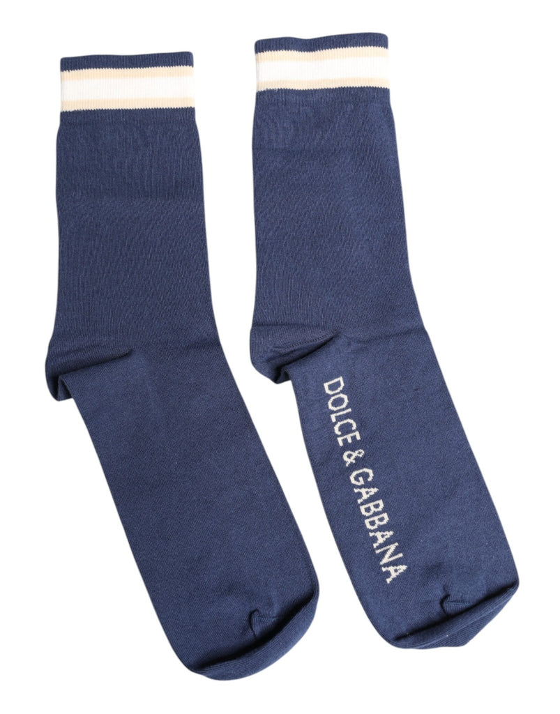 Dolce & Gabbana Blue Stretch DG Logo Print Mid Calf Socks - Beyzy Store - Dolce & Gabbana