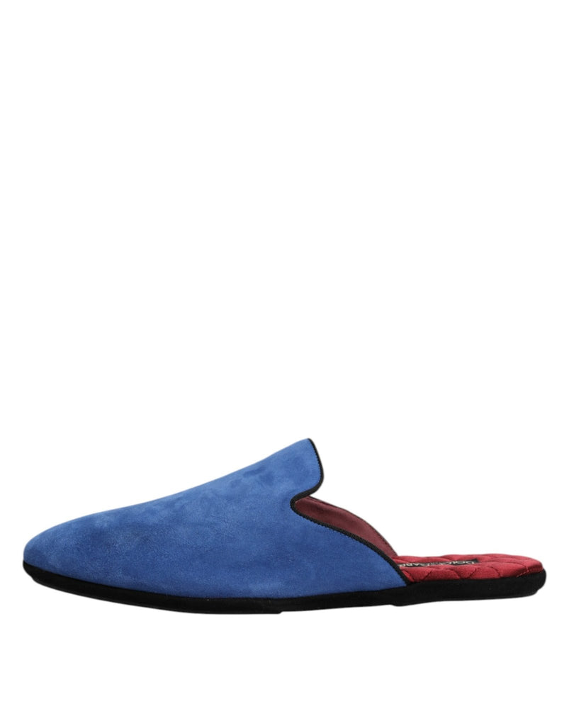 Dolce & Gabbana Blue Suede Capra Slides Flat Slipper Shoes - Beyzy Store - Dolce & Gabbana